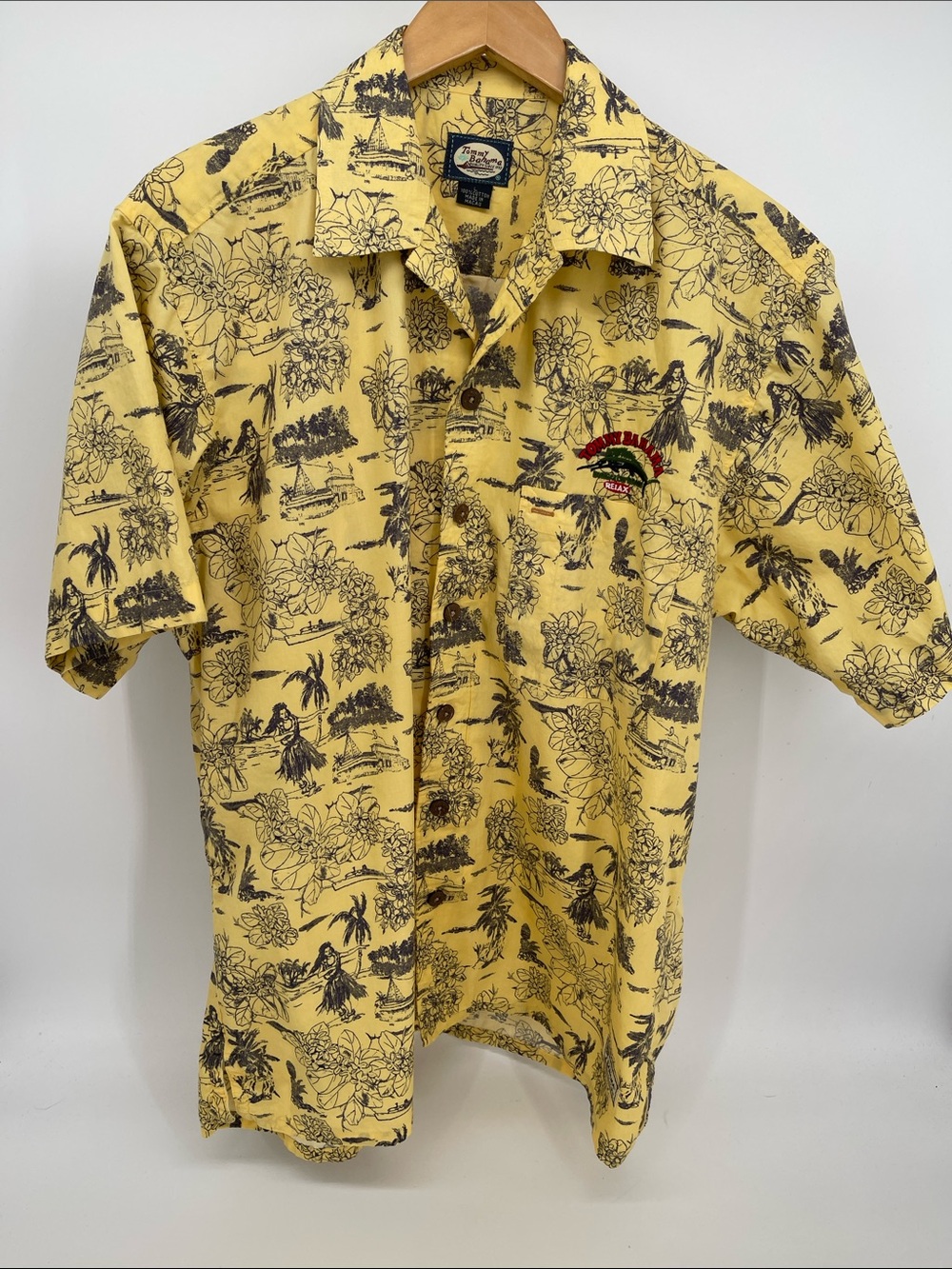VTG Tommy Bahama Yellow Short-Sleeve Hawaiian Camp Shirt Men Size Large